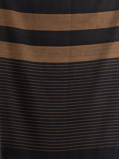 Women's Brown And Black Stipe Handwoven Cotton handloom Saree