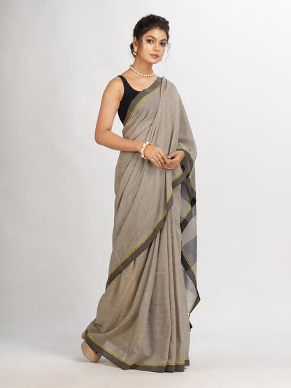 Women's Brown And Black Cotton Check Handloom Saree