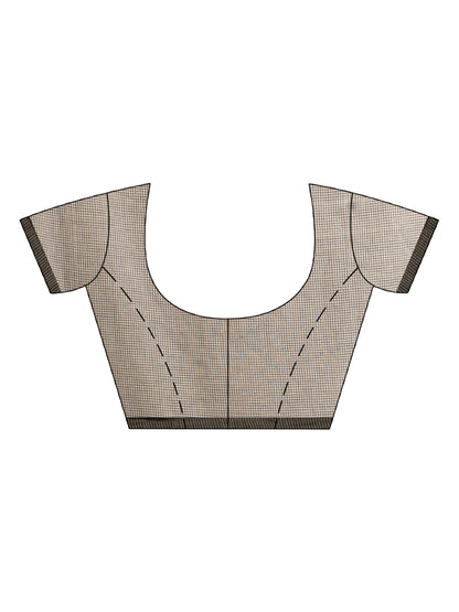 Women's Brown And Black Cotton Check Handloom Saree