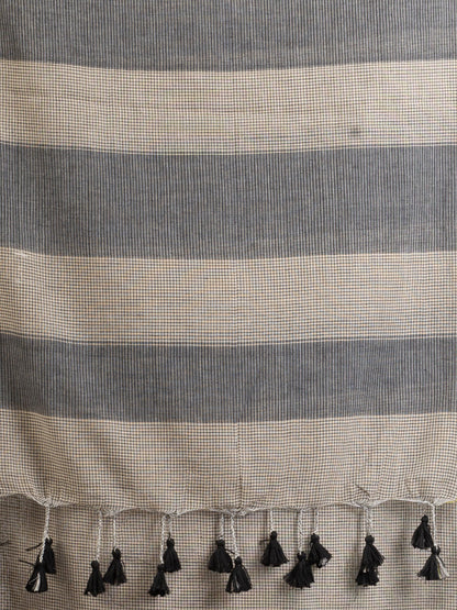 Women's Brown And Black Cotton Check Handloom Saree