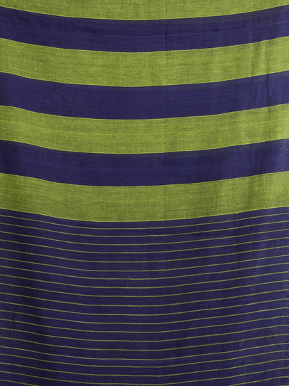 Women's Lemon And Blue Stipe Handwoven Cotton handloom Saree