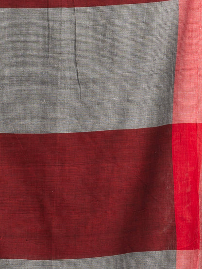 Women's silver all body red strip moklin red border handwoven maslight saree