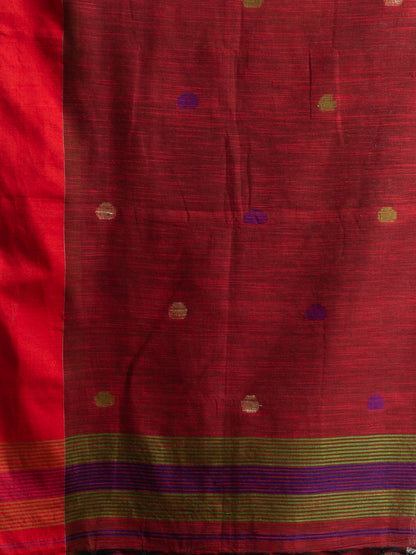 Women's Rust all over ball Buti with Pallu in temple border handwoven saree