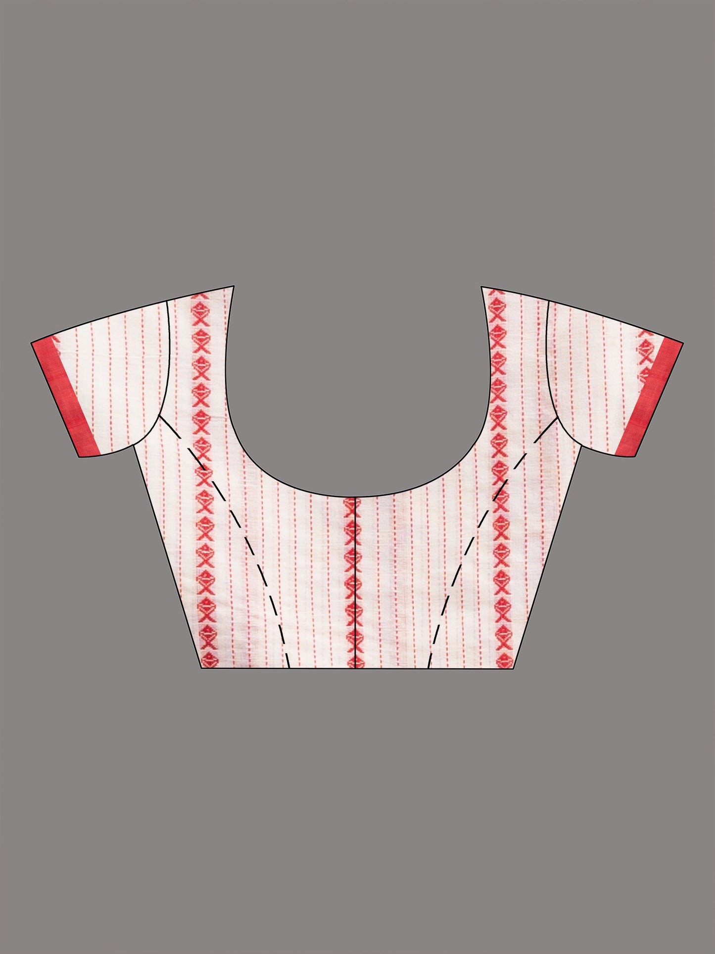 Women's white all body small fish design with fish design pallu in solid border handwoven cotton saree