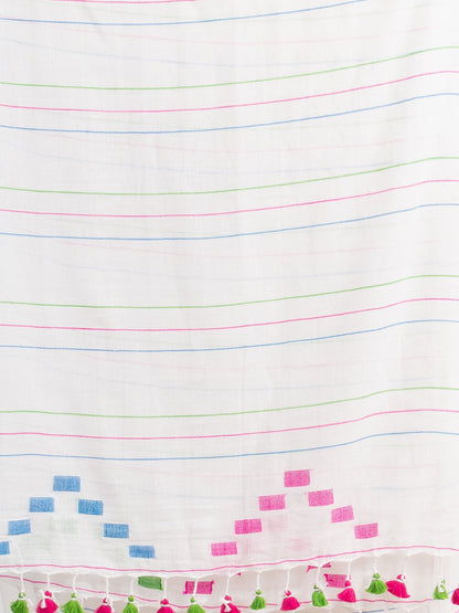 Women's White Handwoven Cotton Jamdani handloom Saree