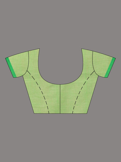 Women's Biscuit all body buti with buti in green border handwoven cotton saree