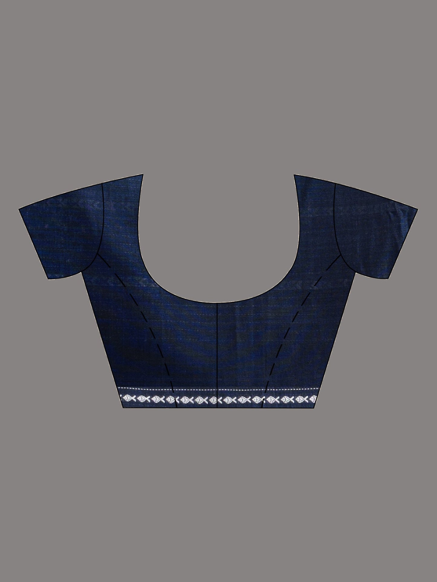 Women's Nevy Blue all body small fish design with fish design pallu in solid border handwoven cotton saree