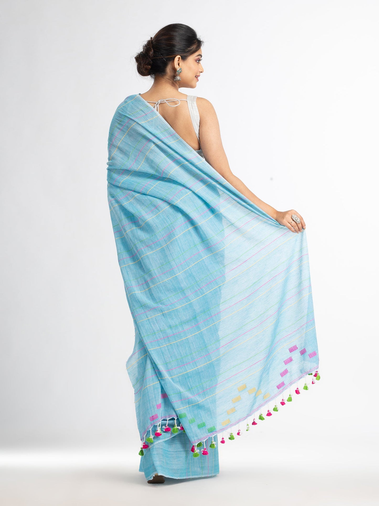 Women's Sky Handwoven Cotton Jamdani handloom Saree