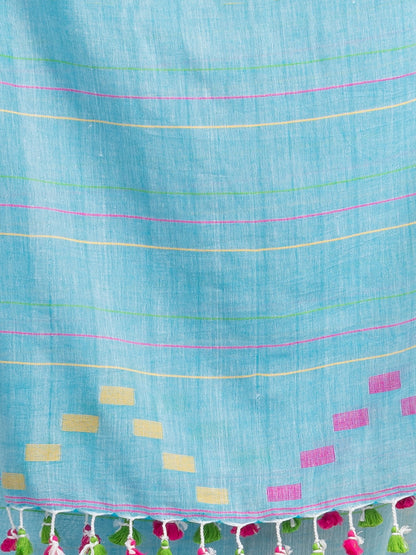 Women's Sky Handwoven Cotton Jamdani handloom Saree