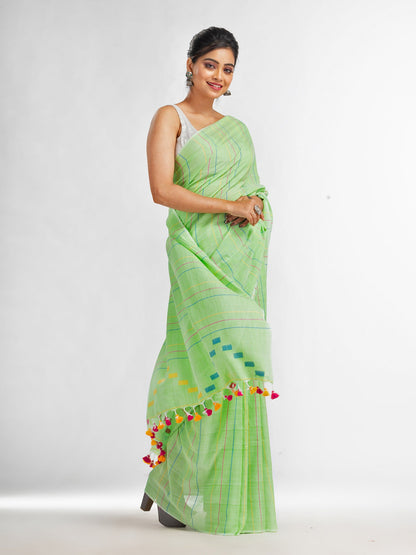 Women's Green Handwoven Cotton Jamdani handloom Saree