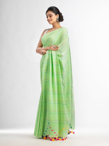 Women's Green Handwoven Cotton Jamdani handloom Saree