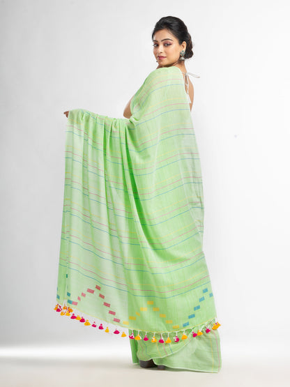 Women's Green Handwoven Cotton Jamdani handloom Saree