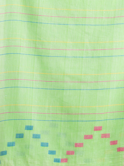 Women's Green Handwoven Cotton Jamdani handloom Saree