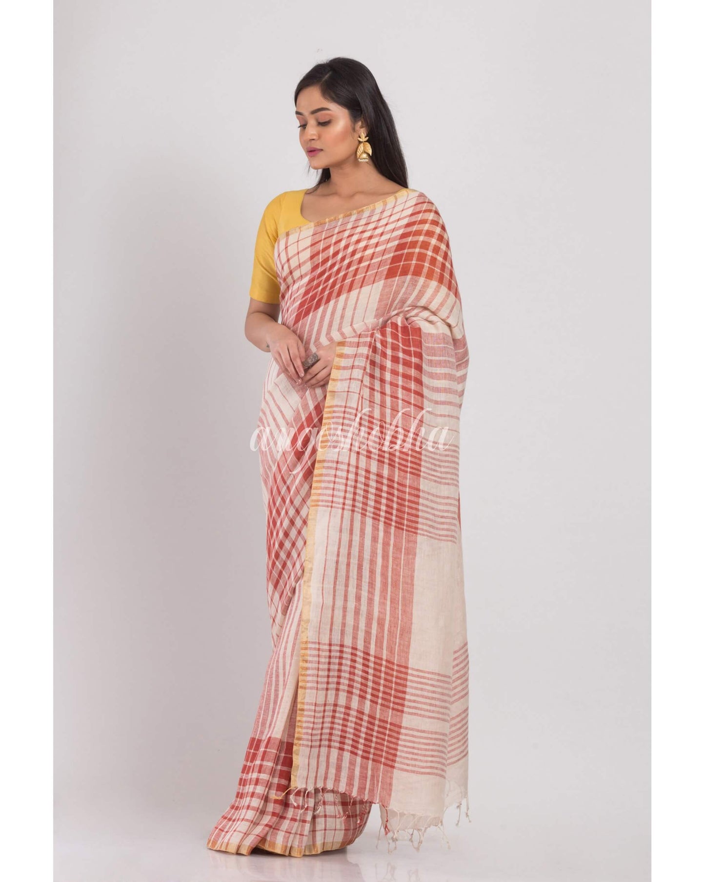 Women's Multicolor Handloom Linen Saree