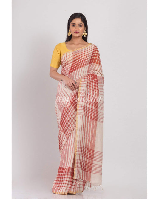 Women's Multicolor Handloom Linen Saree