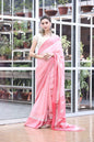 Women's Light pink handwoven linen saree