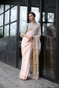 Women's Silver pink handwoven linen saree