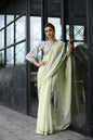 Women's Baby green handwoven linen saree