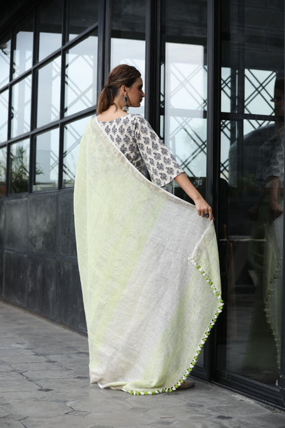 Women's Baby green handwoven linen saree