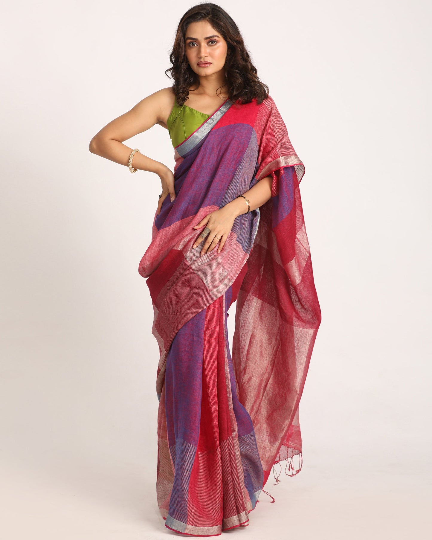 Women's Multicolour Handloom Linen Saree