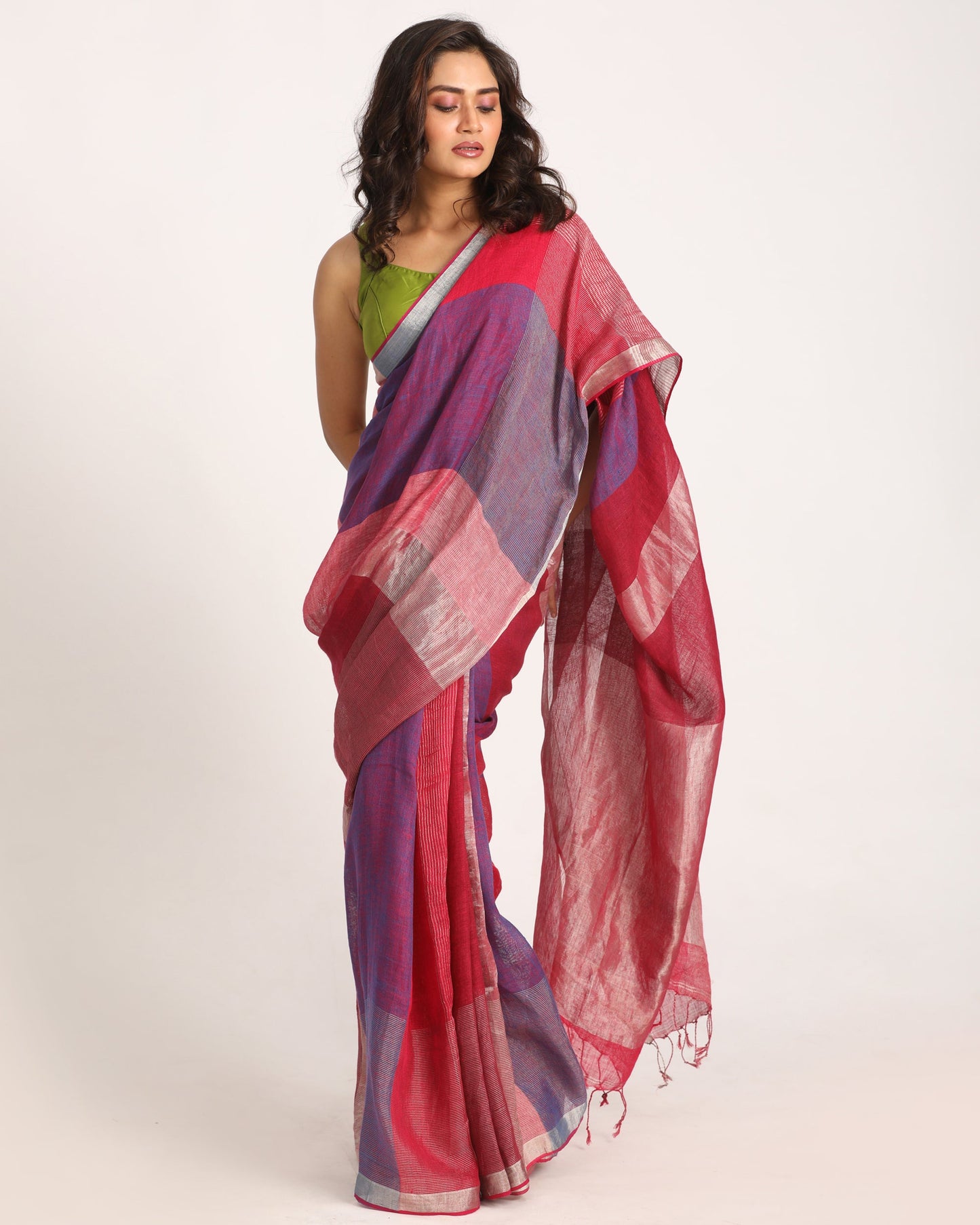 Women's Multicolour Handloom Linen Saree