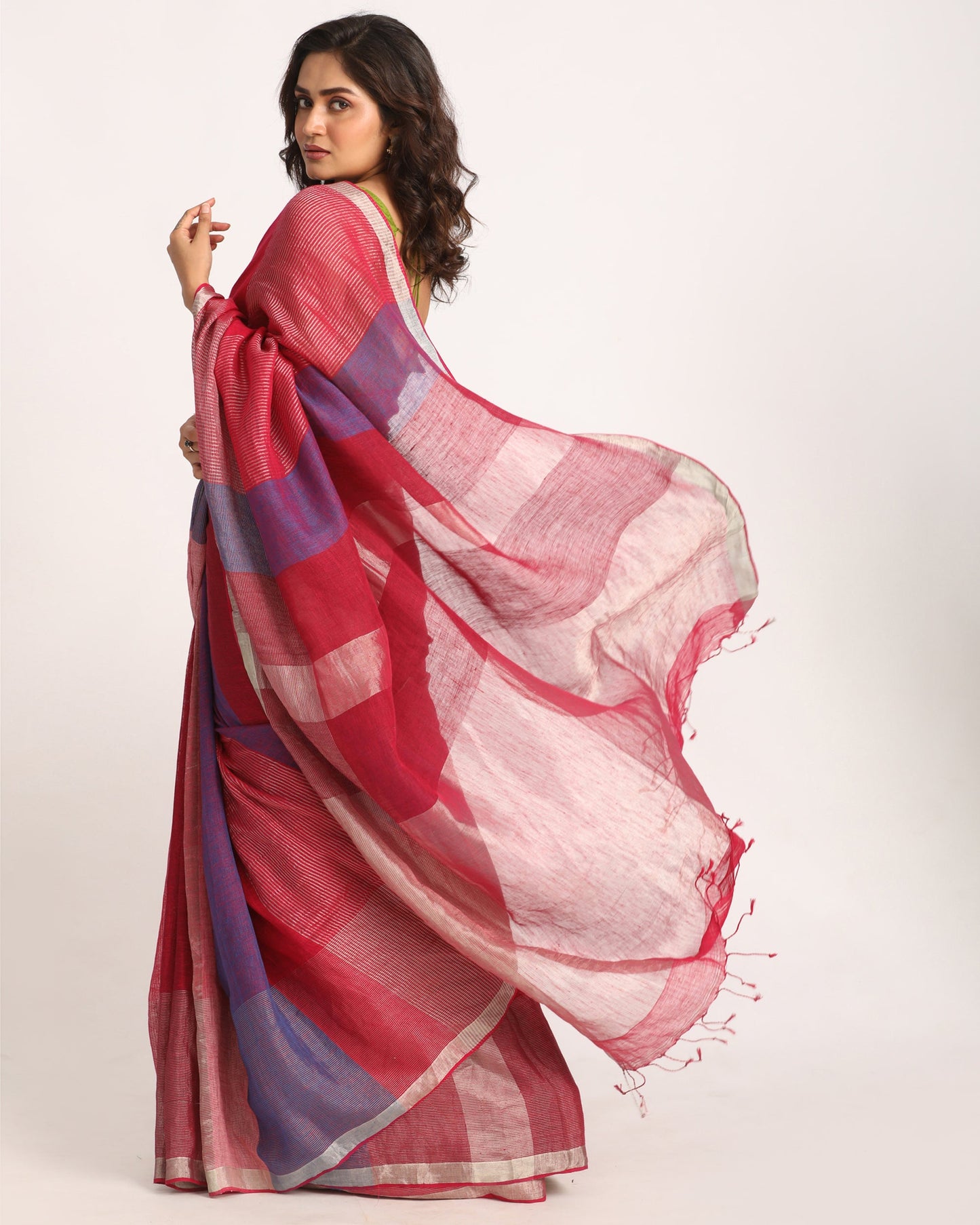Women's Multicolour Handloom Linen Saree