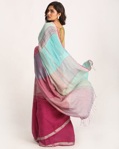 Women's Multicolour Traditional Handloom Check Linen Saree
