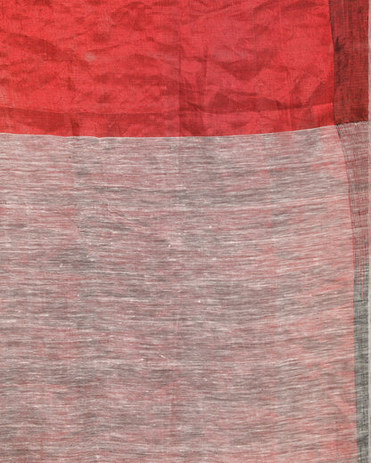 Women's Design Zari Border Grey Handloom Traditional Linen Saree