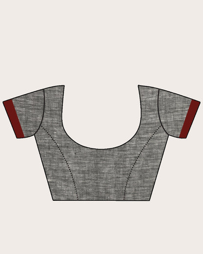 Women's Design Zari Border Grey Handloom Traditional Linen Saree
