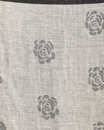 Women's White Traditional Handloom Linen Jamdani Saree