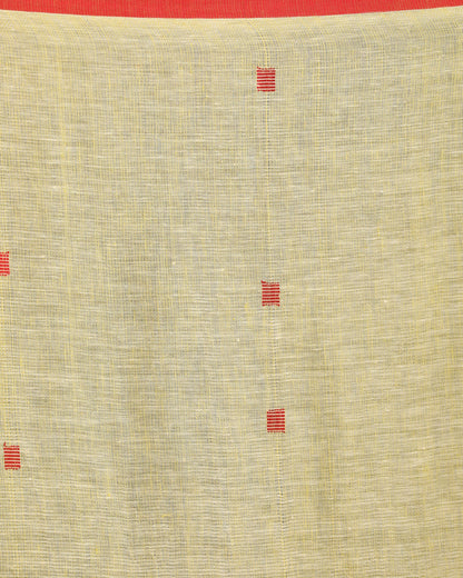 Women's Light Lemon Traditional Handloom Linen Jamdani Saree