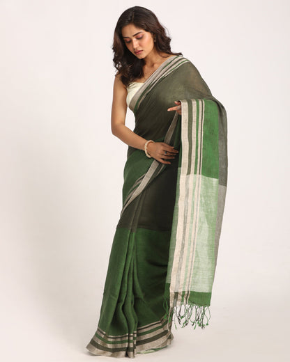 Women's Multicolour Traditional Handloom Linen Saree