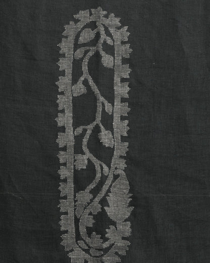 Women's Black & White Traditional Handloom Linen Jamdani Saree