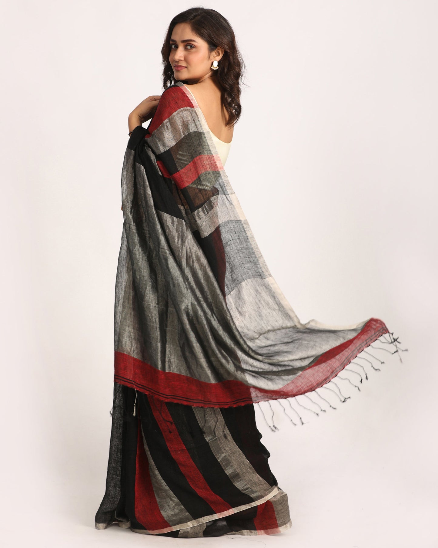 Women's Multicolour Traditional Handloom Check Linen Saree