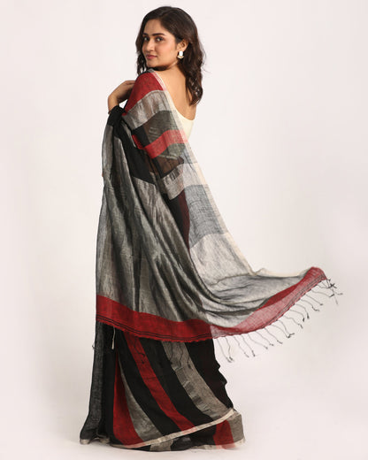 Women's Multicolour Traditional Handloom Check Linen Saree