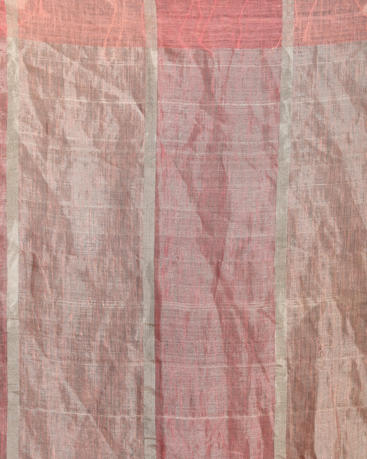 Women's Pastel Pink Traditional Handloom Check Linen Saree