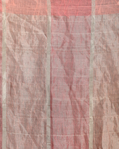 Women's Pastel Pink Traditional Handloom Check Linen Saree