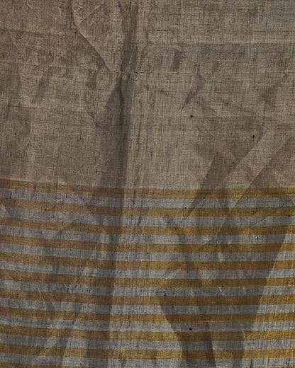 Women's Golden Silver Check Traditional Handloom Tissue Linen Saree