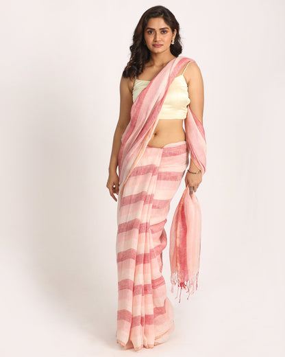 Women's Multicolour Check Traditional Handloom Linen Saree