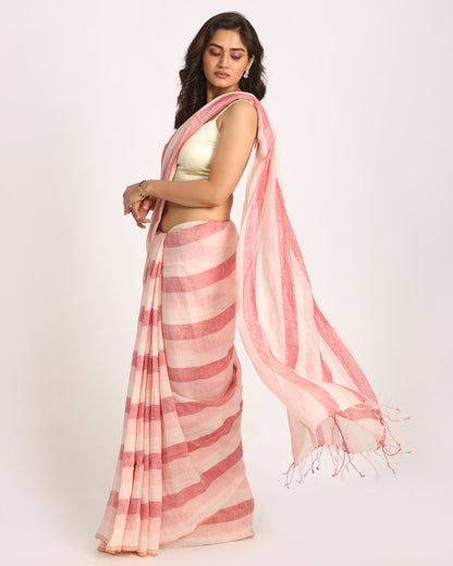 Women's Multicolour Check Traditional Handloom Linen Saree