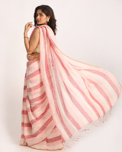 Women's Multicolour Check Traditional Handloom Linen Saree