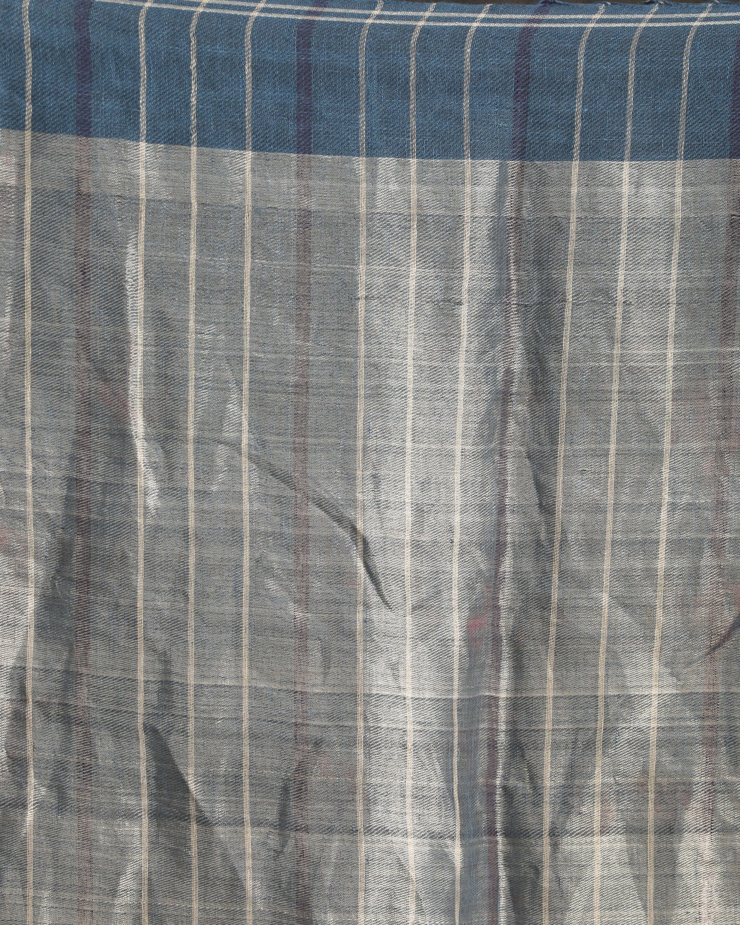 Women's Steel Blue Traditional Handloom Check Linen Saree