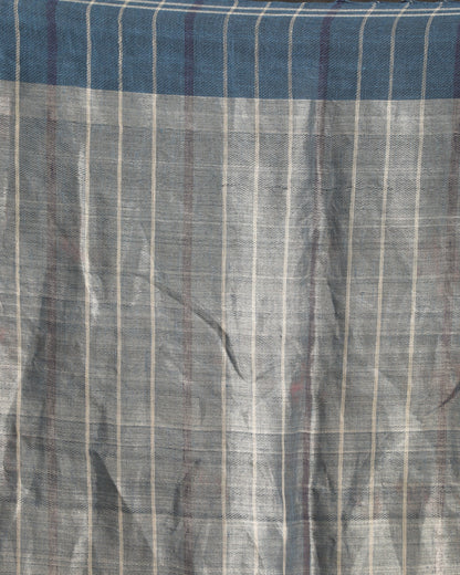Women's Steel Blue Traditional Handloom Check Linen Saree