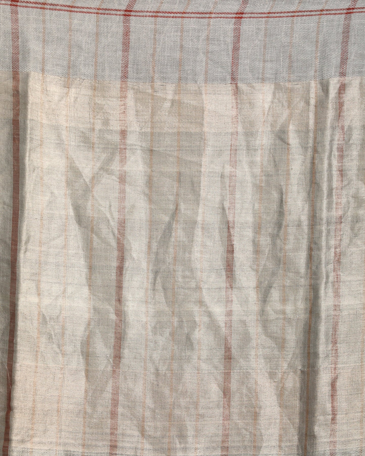 Women's Silver Grey Traditional Handloom Check Linen Saree