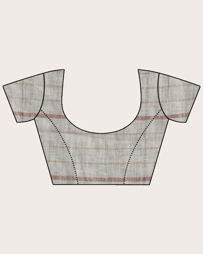 Women's Silver Grey Traditional Handloom Check Linen Saree