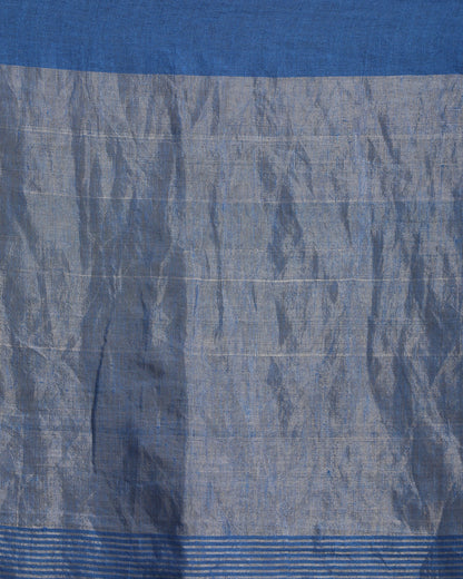 Women's Royel Blue Check Traditional Handloom Linen Saree