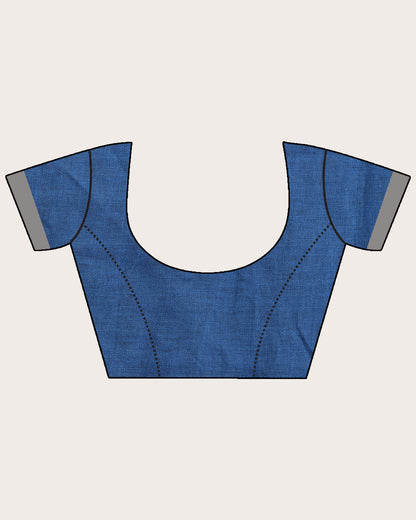 Women's Royel Blue Check Traditional Handloom Linen Saree