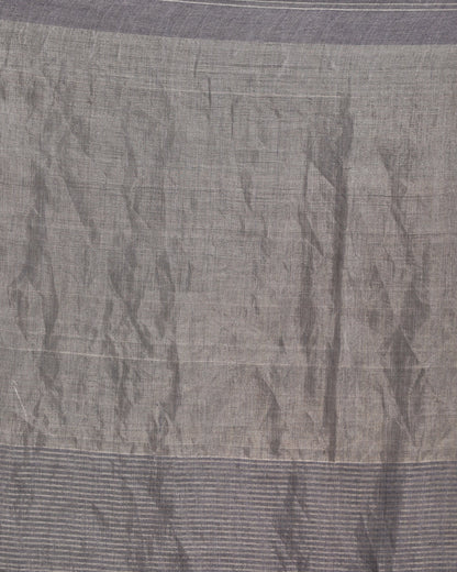 Women's Grey Blue Check Traditional Handloom Linen Saree