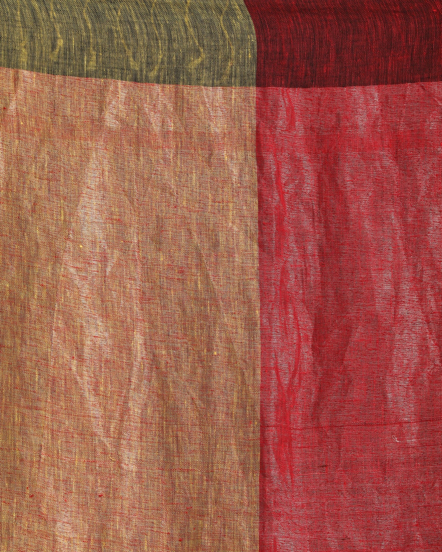 Women's Maroon Lime Traditional Handloom Linen Saree