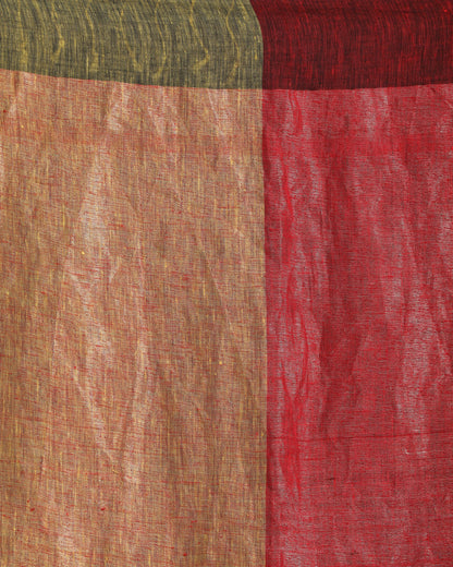 Women's Maroon Lime Traditional Handloom Linen Saree